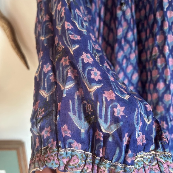 Vintage 70s Indian Cotton Gauze Blockprint Floral Boho Dress Size M - Picture 7 of 16
